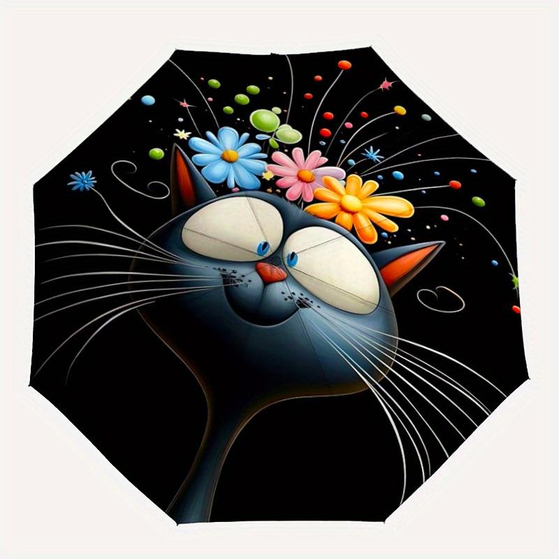 

1pc Flower Cat Automatic Open/Close, Foldable Compact Umbrella with 8-Rib Shaft, Perfect Gift For Men And Women, Casual Style, Vibrant Motif