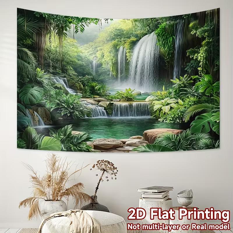 2D Jungle Waterfall Wall Tapestry Tropical Rainforest Background Cloth for Home Decor