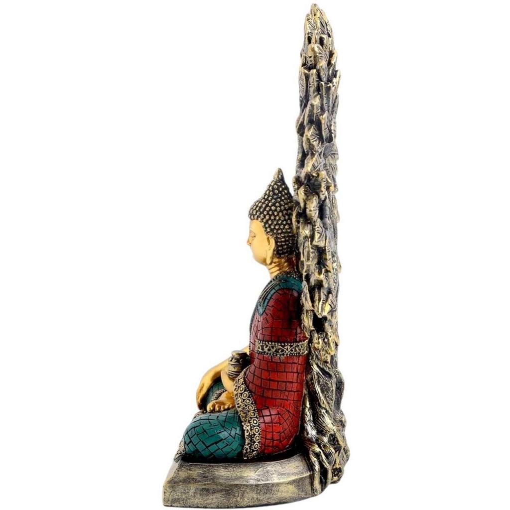 Tree Buddha Statue Showpiece Idol Home Decor Items for Living Room and Gifts Decorative Showpiece - 24 Cm  (Resin, Gold, Blue, Red)