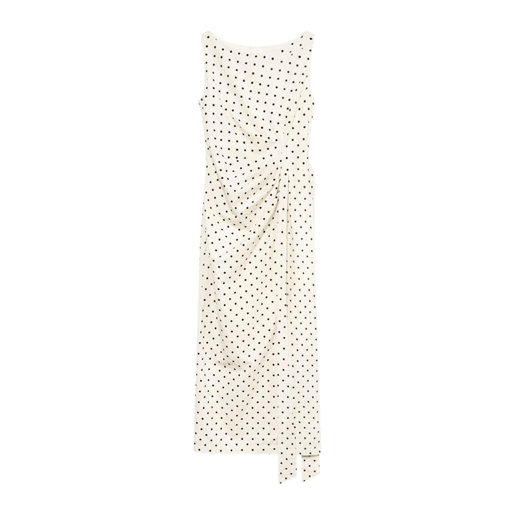 Französisches gepunktetes ärmelloses Kleid Damen Sommer Temperament schmale Taille kleine Hüfte Wickelrock mittel und lang