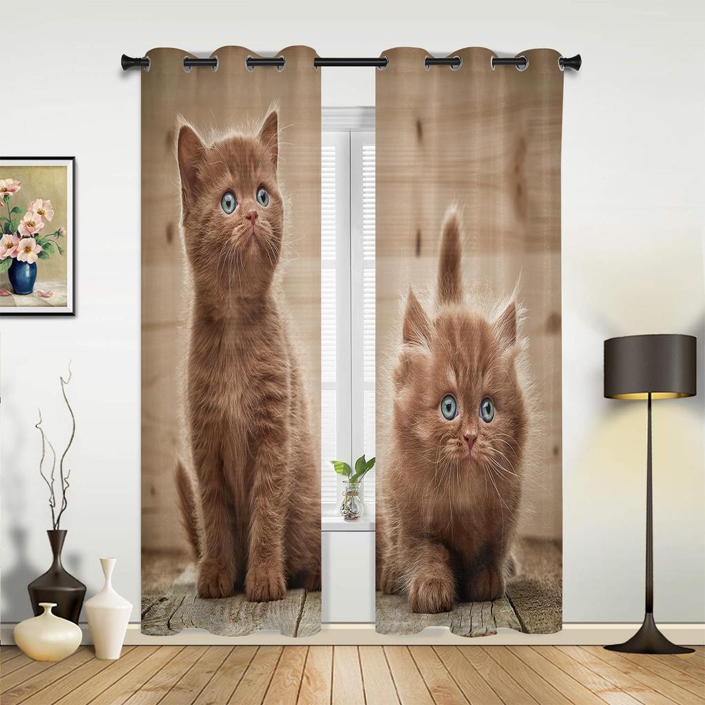 Color Cat Window Curtain Drapes Home Decor Living Room Spaces Curtains Kids Room Curtain Drapes Cortinas Cartoon Animal For Kitchen Spaces Bedroom