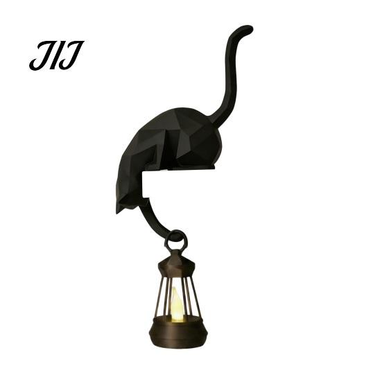 Gancio Decorativo a Forma di Gatto con Lanterna per Organizzazione Domestica, Gancio Decorativo da Parete Fatto a Mano Stampato 3D con Luce LED, Scaffale Creativo per Libreria Scrivania e