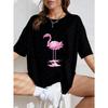 Weißes Oversized-T-Shirt mit rosa Flamingo-Print für Freizeitkleidung