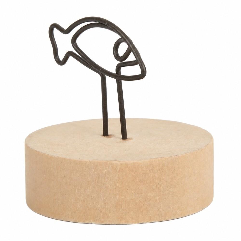10PCS Round Fish Shape Round Wood Clip Metal Clip Vintage Card Clip Photo Clamp Office Desktop