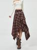 Women's Retro Plaid Woolen Skirt - Irregular Slimming Design for Autumn/Winter