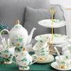 Gold-plated Ceramic Cup&saucer Green Flowers Pattern Coffee Mug Dining Table Milk Mugs Afternoon Tea Teacup Fruits Juice Cup