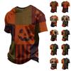 Loose Fit Casual Short Sleeve T Shirt Halloween Patchwork Stitch Print Top for Men and Women Unisex Comfortable Everyday Wear