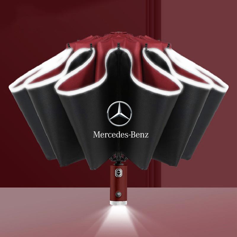 Car Fully Automatic Folding Umbrella LED Flashlight UV Umbrellas For Mercedes benz E GLK CLS A W204 W213 W221 ML ABR Accessories BS3