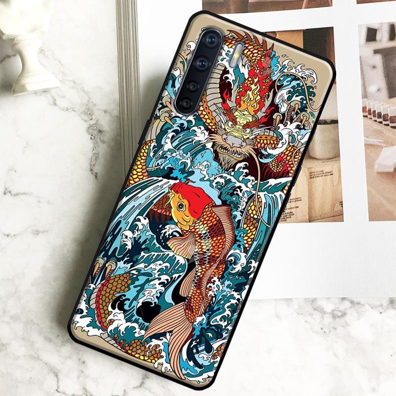 Tattoo Japanese Koi Dragon Wave Case For Oppo A96 A76 A16 A18 A38 A58 A78 A98 A15 A17 A77 A74 A94 A54 A57S A40 A60 A80 Cover