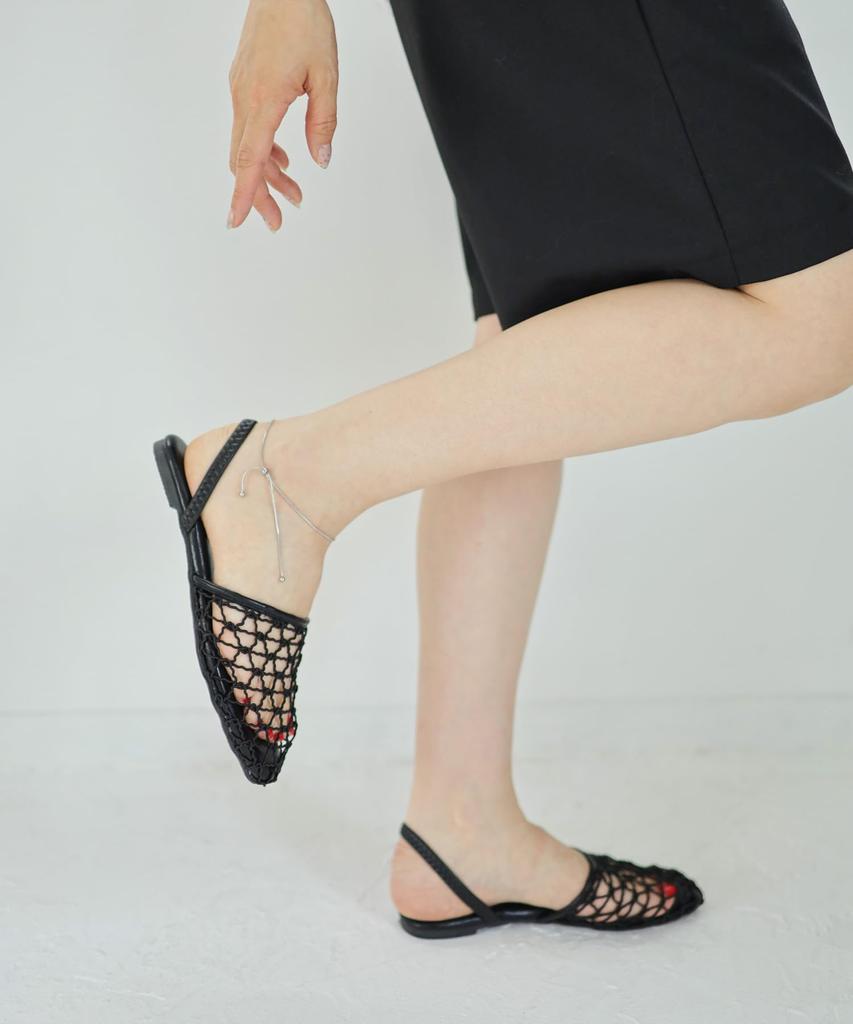 Sandales plates en maille pour [Sest] Femmes 2-en-1 tricotées à la main, L, noir, dts52030-BLK-L