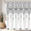 Southwestern Aztec Tribal Geometry Shower Curtain - Grey & White, Polyester, Includes 12 Hooks, All-Season Woven Bath Decor