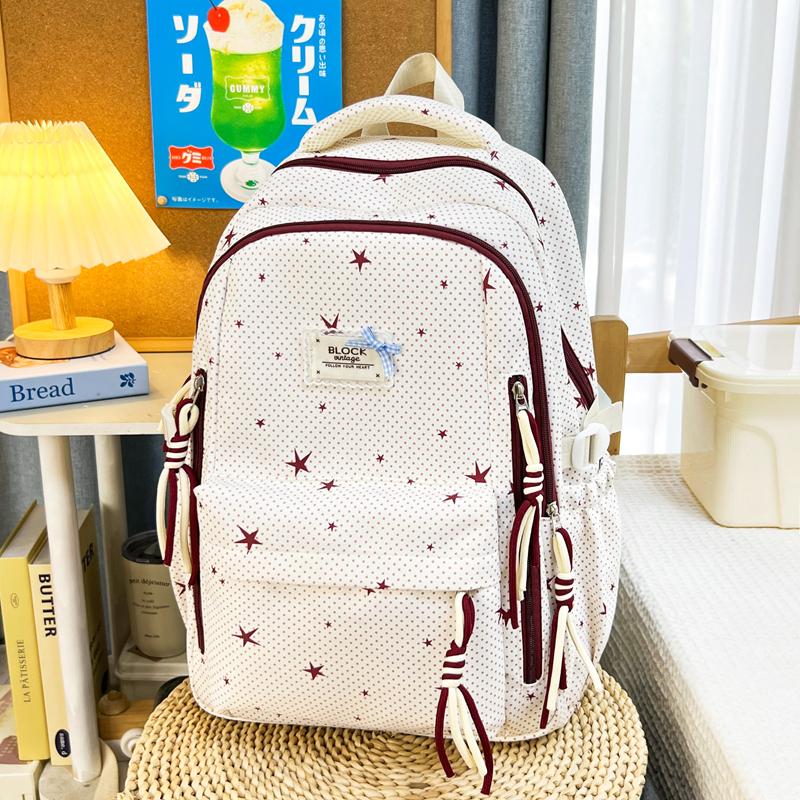 Star Print Student Schoolbag Color Contrast Women's Large Capacity Backpack