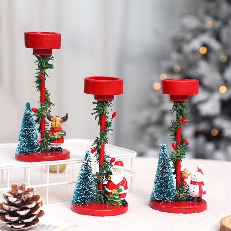 Elegant Christmas Themed Candle Holder Resins Constructions Candle Stand for Home and Office Decoration