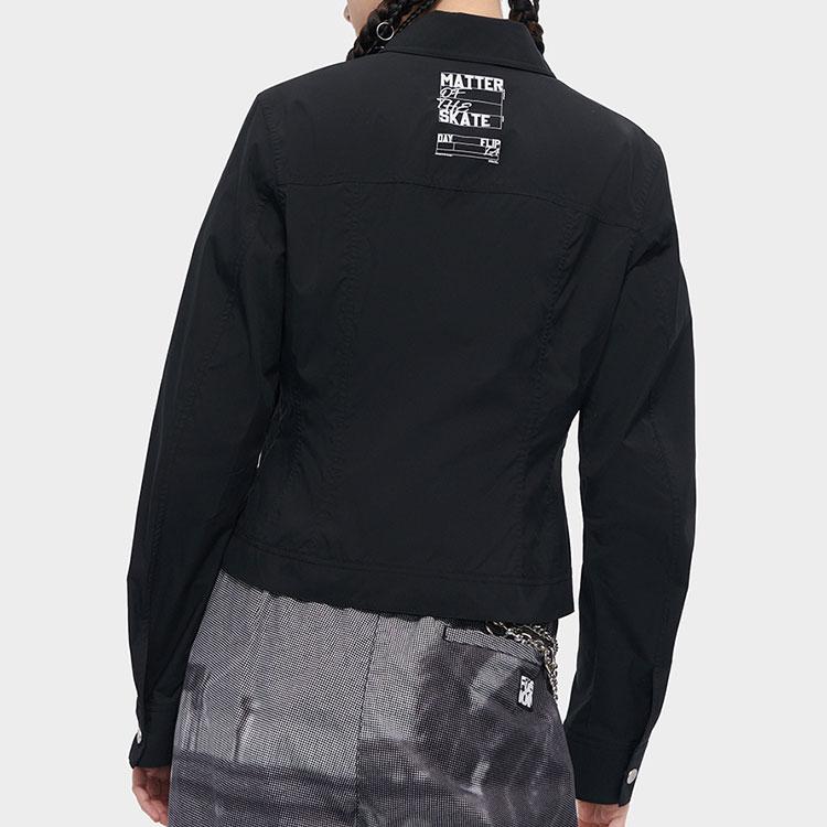 Fila Fusion Solid Color Slim Fit Casual Full Zip Long Sleeve Outdoor Work Multi Pocket Shirt Jacket Women Jackets Black T11W423401F-BK