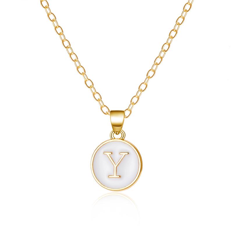 A-Z 26 Letters Necklace For Women Exquisite Initials Name Round Enamel Pendant Clavicle Chain Choker Necklaces Jewelry