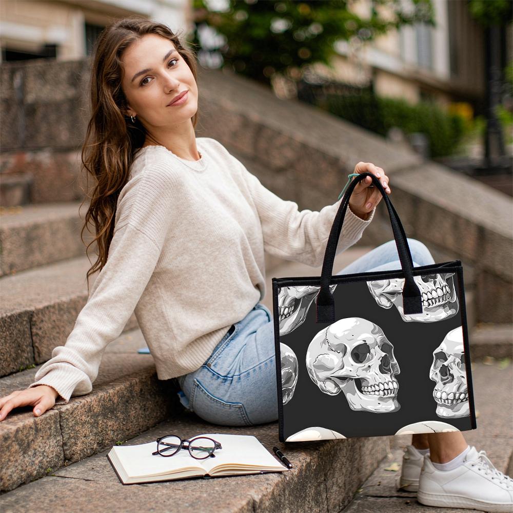 Skull Pattern Tote Bag Large Capacity Fashion Casual Shoulder Bag for Daily Use Shopping