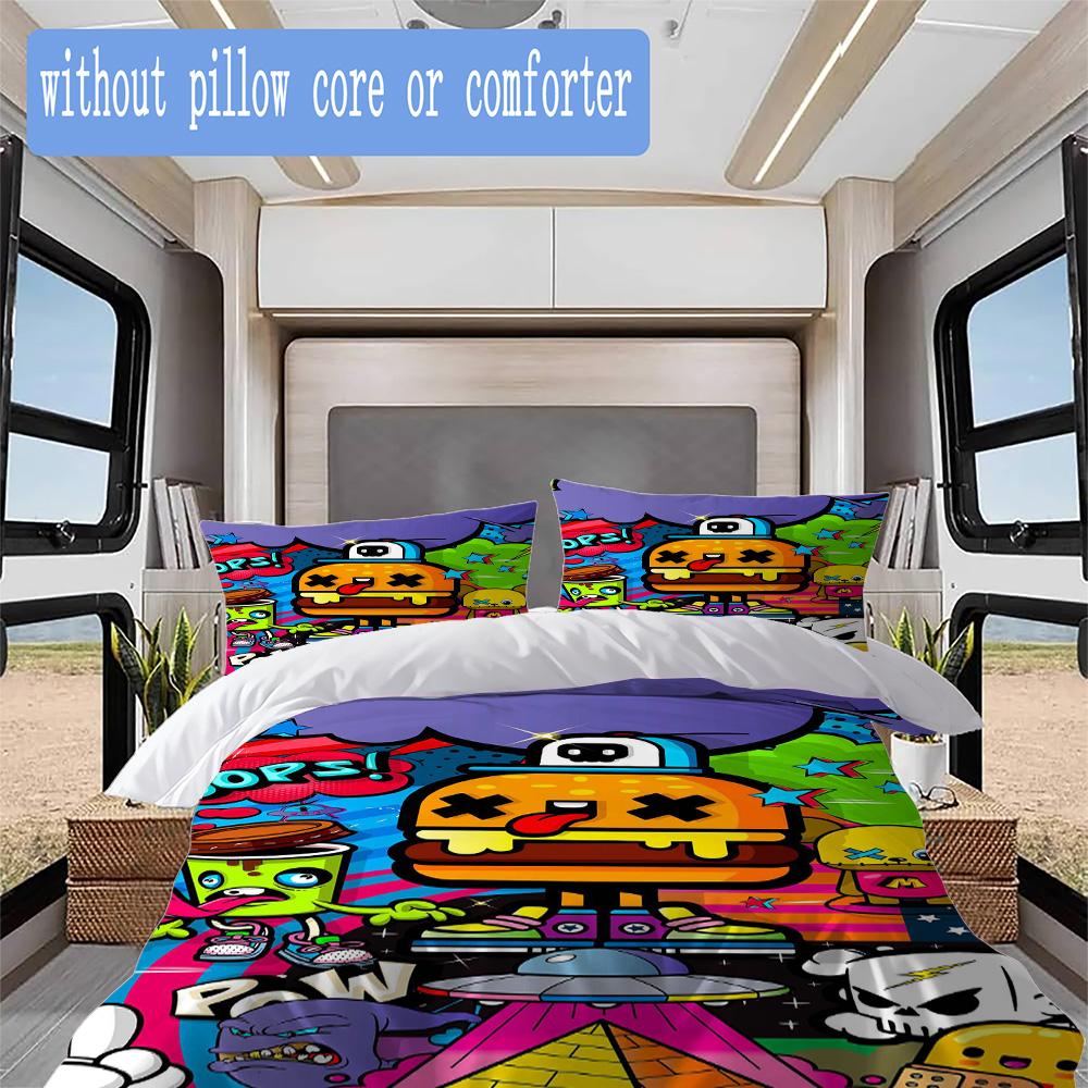 Street Style Burger and Friends Pattern Bedding,Quilt Set Quilt Cover Pillowcase Home Birthday Gift (1*duvet cover+2*pillowcase,without core)ZSJT09171