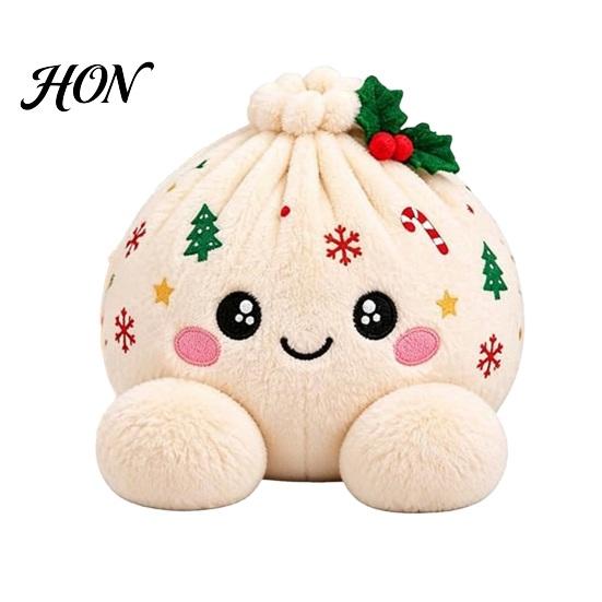 Plush Cartoon Dumpling Toy Christmas with Steamer, Stress Relief Stuffed Decoration Squeeze Toy, Steamed Bun Plushie for Holiday Soft