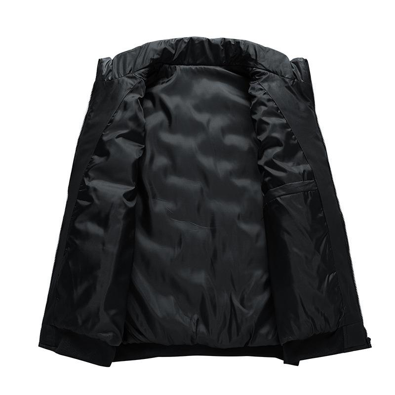 Men's Casual Solid Color Embossed Down Cotton Vest, Men's Thickened Loose Stand-up Collar Zip-up Coat