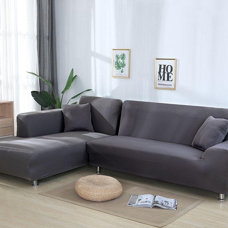 Grey Plain Color Elastic Stretch Sofa Cover Need Order 2Piece Sofa Cover If L-style Fundas Sofas Con Chaise Longue Case for Sofa