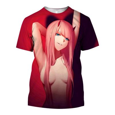 Camiseta masculina popular de verão, anime querido no franxx, sexy, menina, 3d, moda casual, feminina, manga curta, plus size, meninos, tops