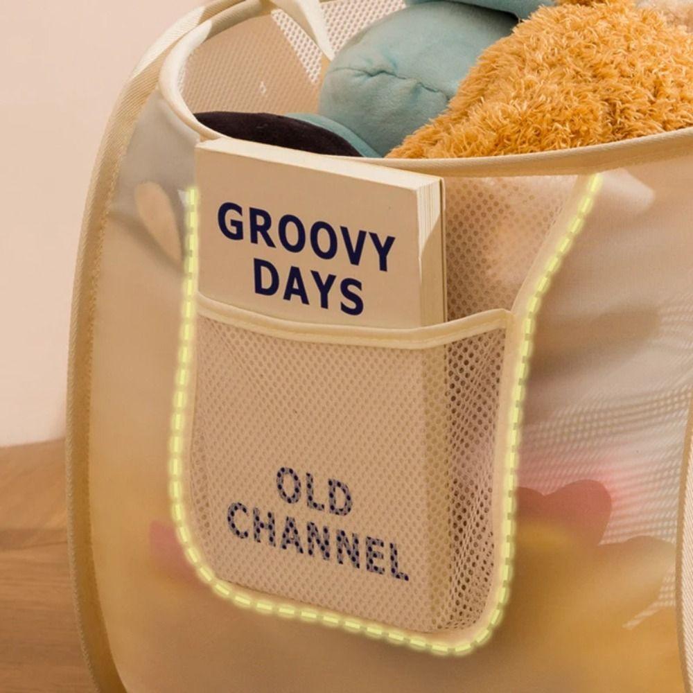 Portable Folding Laundry Basket Mesh Household Storage Bag Practical Dirty Clothes Bag Living Room