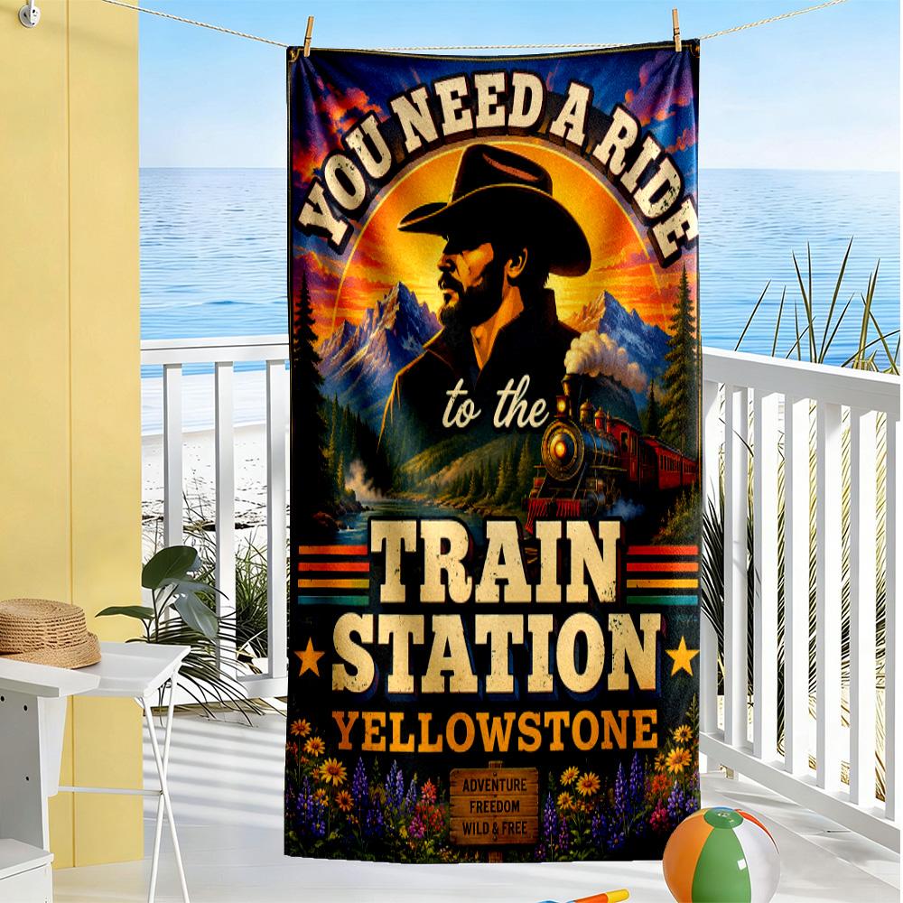 Yellowstone: Western Adventure Durable Beach Towel Comfortable Picnic mat, yoga & fitness, camping blanket Outdoor Accessory Wedding Party Gift
