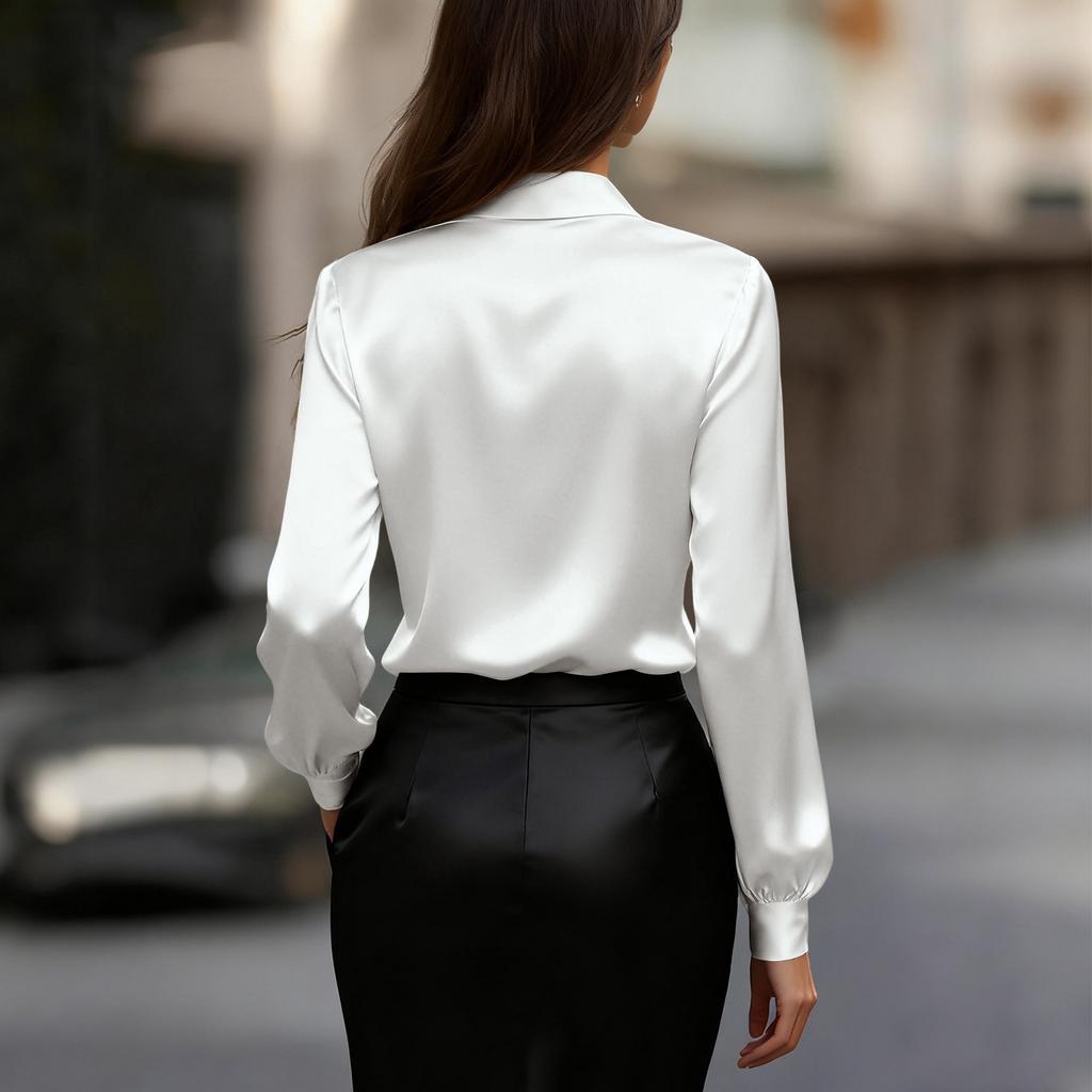 Women's Solid-color Casual And Versatile Long-sleeved Lapel Shirt Top