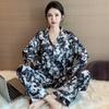 2025 spring Women's Pajamas Set Silk Cartoon Panda Long Sleeve Sleepwear Leisure Nightwear Pyjamas for Women Homewear