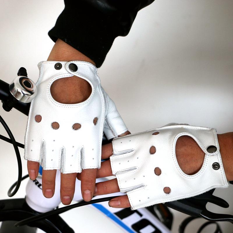 Men's & Women's Retro Half-Finger Non-Slip Cowhide Cycling Gloves for Autumn/Winter