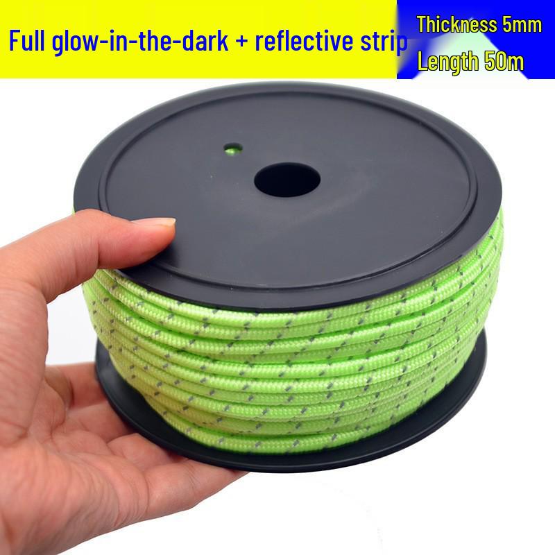 50m Luminous Reflective Camping Guy Rope, 5mm Thick, Windproof for Tents and Tarps