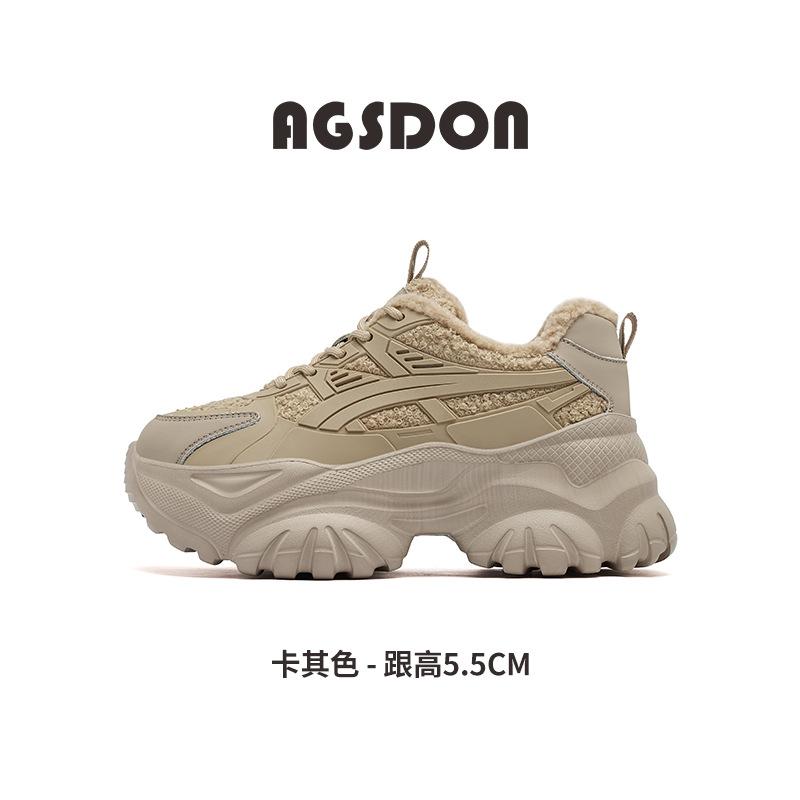 Augustine platform dad shoes women's 2025 new autumn and winter white sports lamb wool casual thickened running shoes