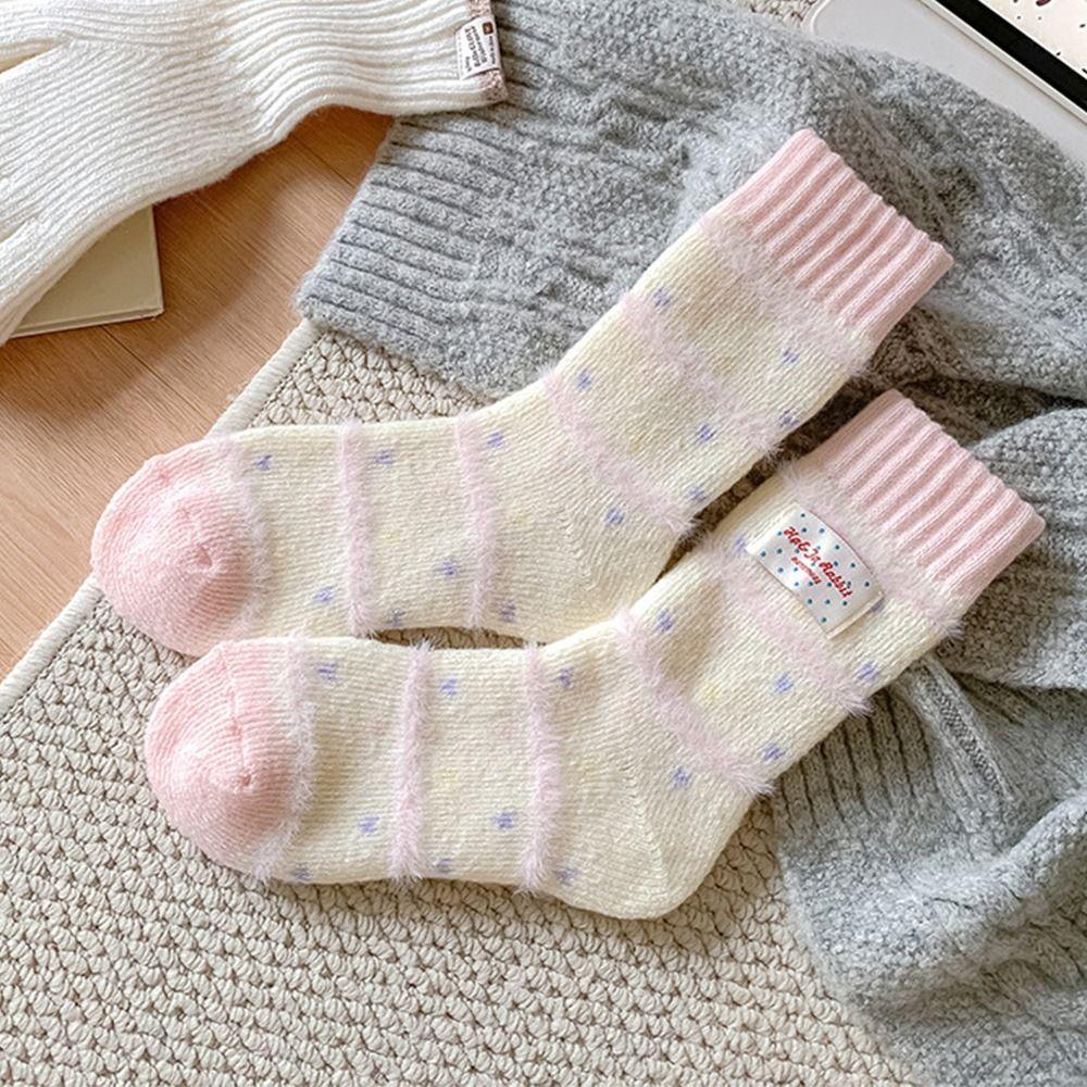 Candy Color Women's Socks Absorb Sweat Warm Sleep Socks Fashionable Fluffy Plush Socks  Harajuku