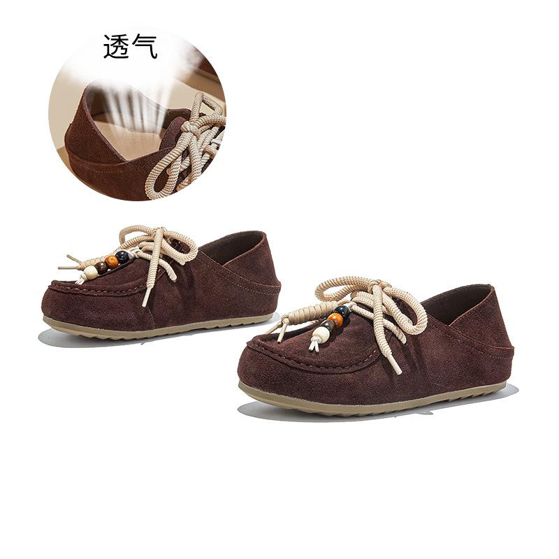 Two wear leather kangaroo shoes autumn new flat-soled women's shoes casual single shoes women's versatile small leather shoes