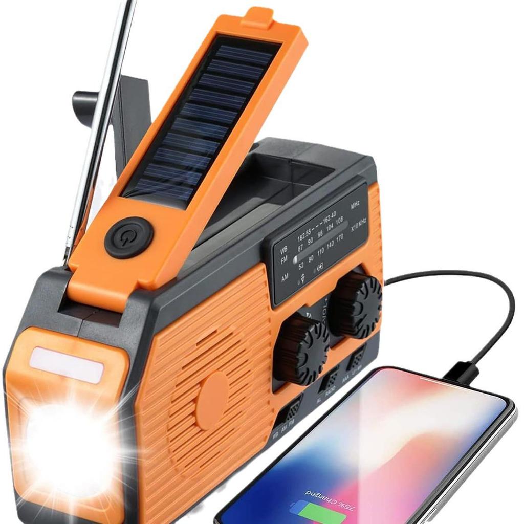 Solar Hand-Crank Emergency NOAA Radio with 5000mAh Power Bank and Power Display