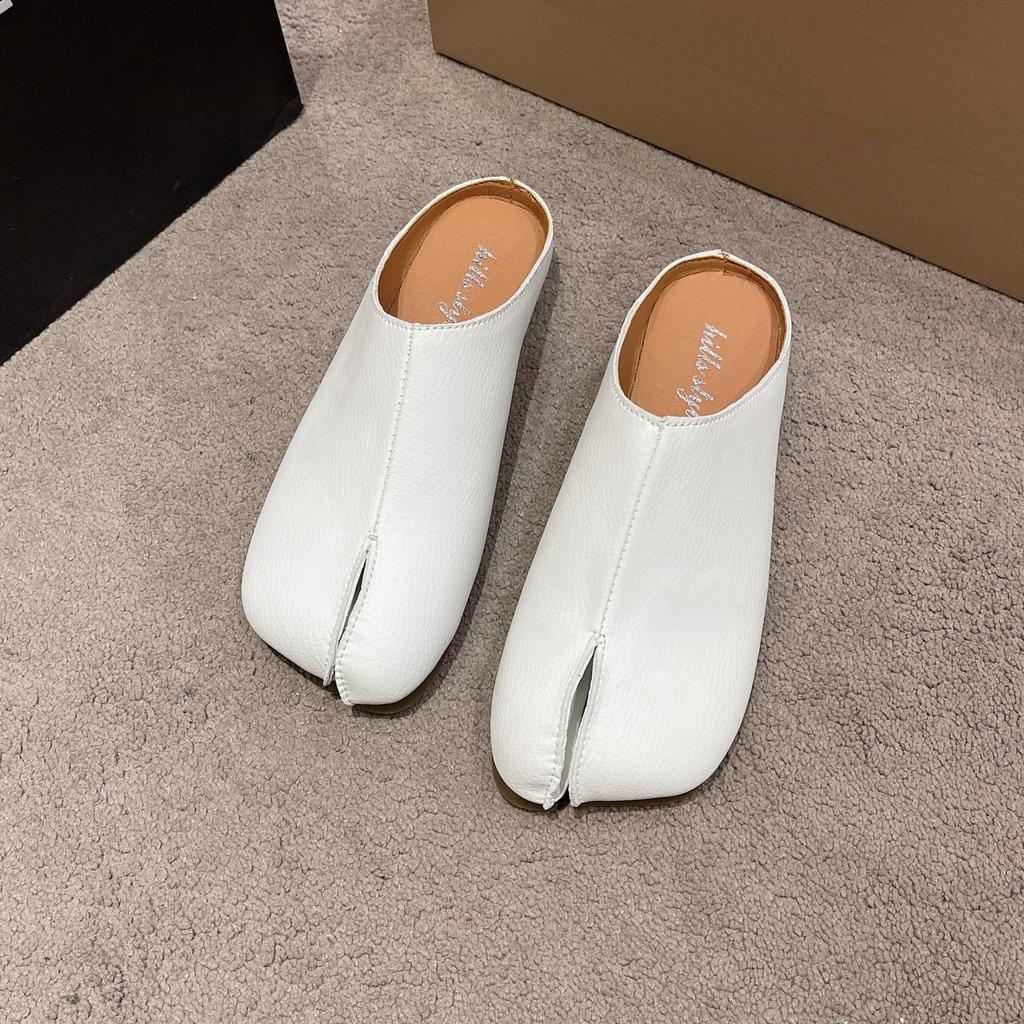 Summer And Autumn New Fashion Trend Split Toe Half-slip Small Leather Shoes Women's Soft Sole Comfortable Wrap-around Slippers