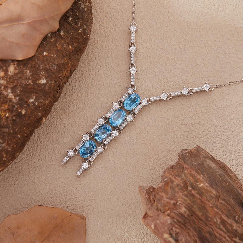 Natural Citrine Topaz Garnet Diopside Colored Treasure Necklace Women'S S925 Silver Deluxe Diamond Set