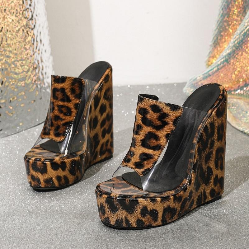 

Eilyken 2026 New Summer Design Leopard Print PVC Transparent Slippers Women Fashion Platform Wedge Heels Shoes 42 леопард друку кольору