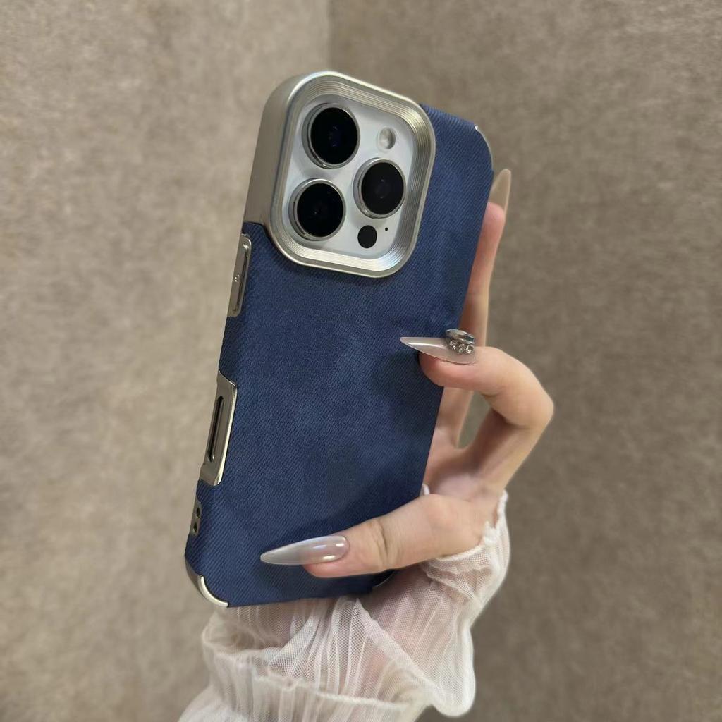 Applicable to iPhone17PROMAX mobile phone case, denim pattern electroplating large hole patch, Apple 16 anti-drop 15 protective case.