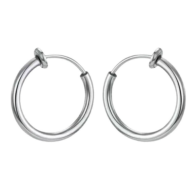 18K Stainless Steel Unisex Ear Clips for Non-Pierced Ears, Hip Hop Style Titanium Steel Hoop Earrings