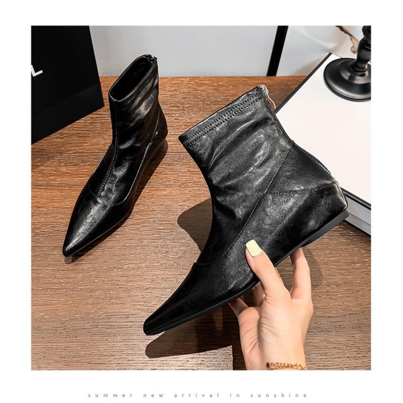 Designer Vintage Fashion Pointed Toe Women Ankle Boots Modern SHort Shoes Wedges Heel Party Ladies Pumps Zapatos Mujer