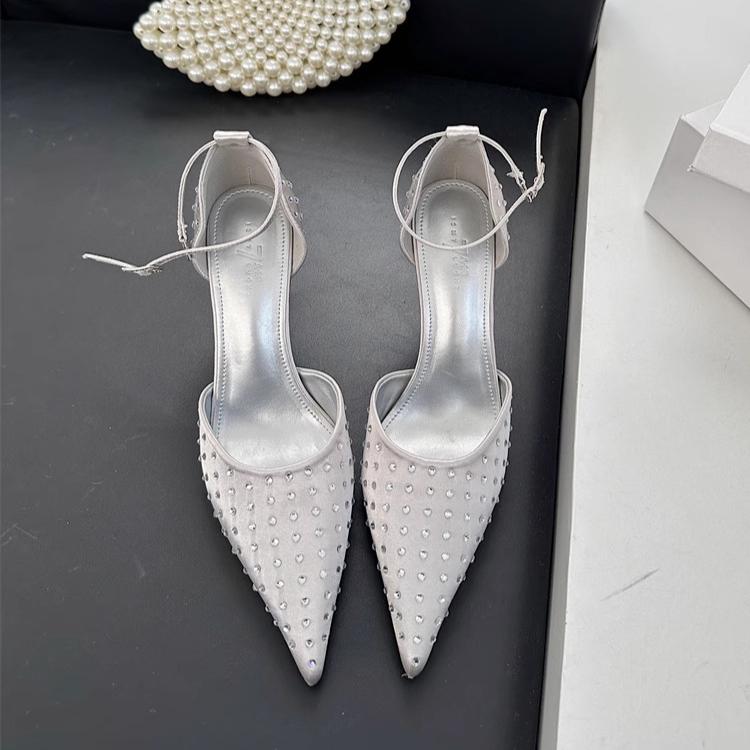 

Fashion Women Crystal Pointed Toe Sandals High Heels Marie Janes Shoes Summer 2025 New Trend Sexy Dress Party Shoes Luxury Pumps Mujer 40 серебряный
