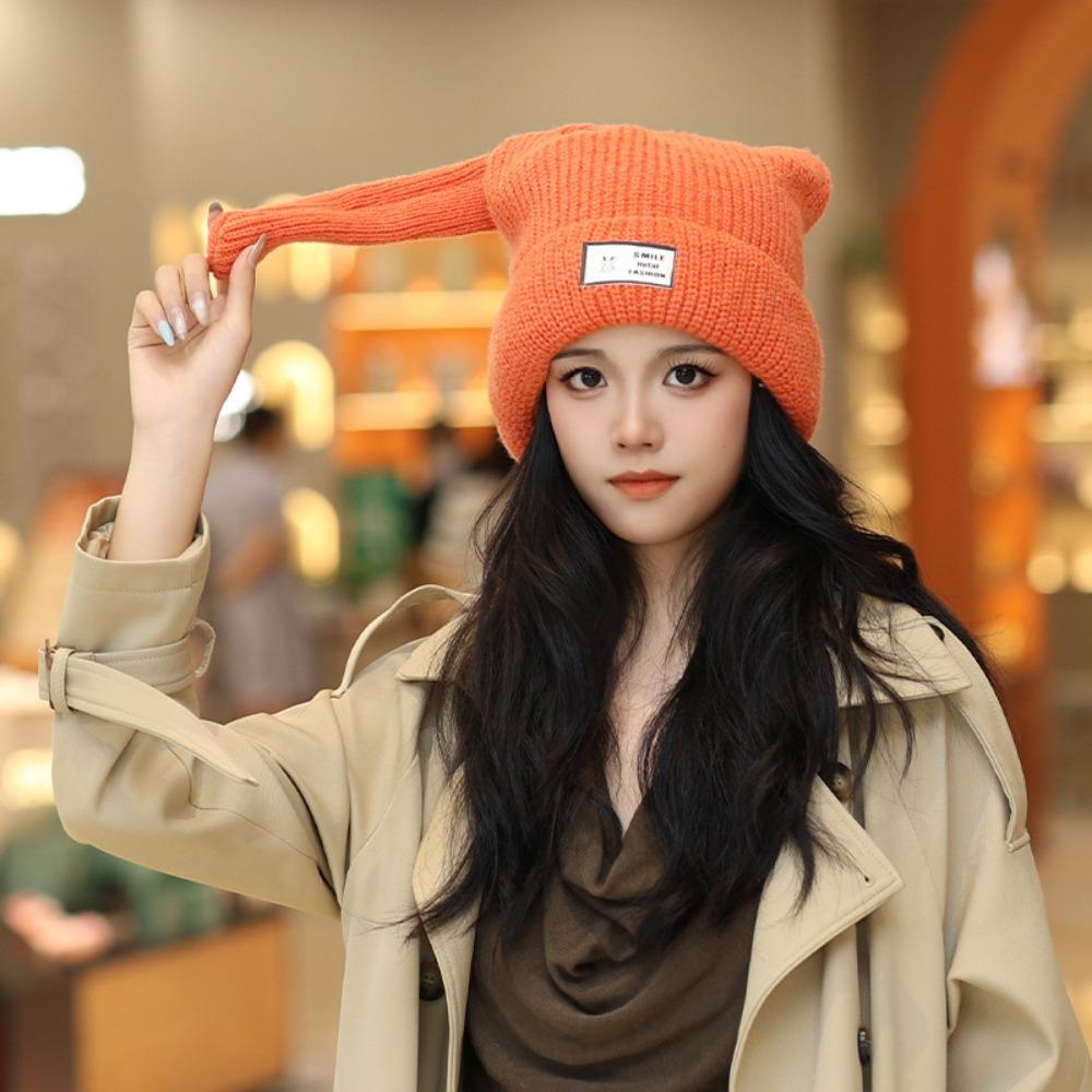 Fashion Autumn and Winter Knitted Wool Hat Rabbit Ears Warm Tide Hat Niche Design Ear Protection Cap Men Women