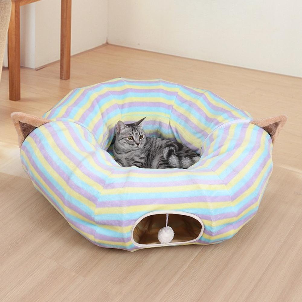 Striped Cat Tunnel Sleeping Beds Foldable Cats Tunnel Breathable Wear-resistant Cat Toys Interactive Accessories for Cats