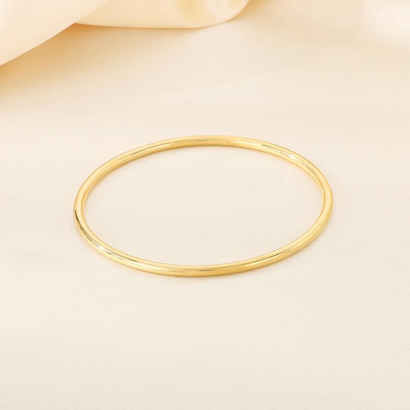 18K Gold-Plated Titanium Steel Stacking Ring and 3mm Round Bangle Bracelet Set for Women