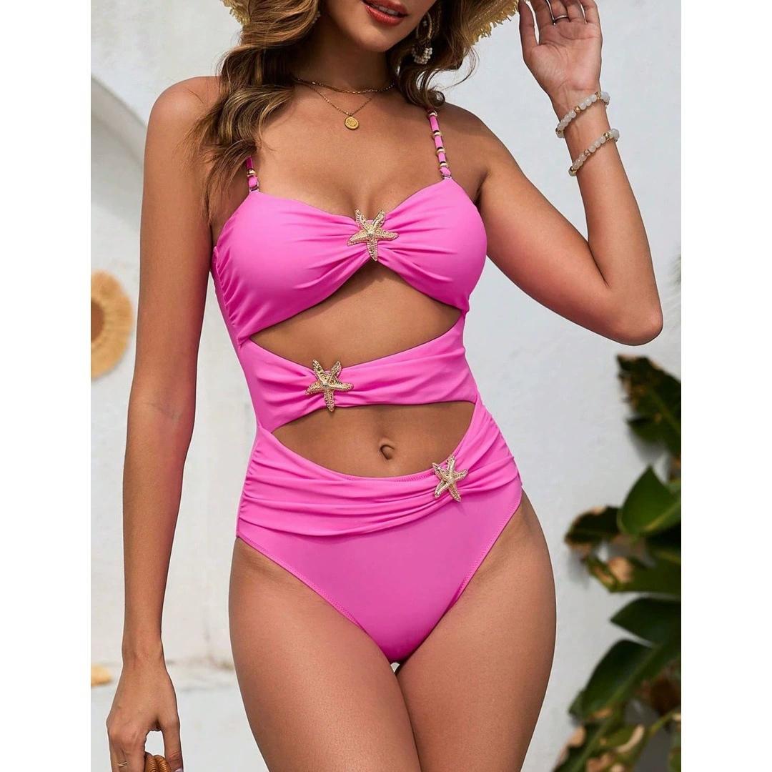 

Женский сдельный купальник с цветовыми блоками и открытой спиной L горячий розовый