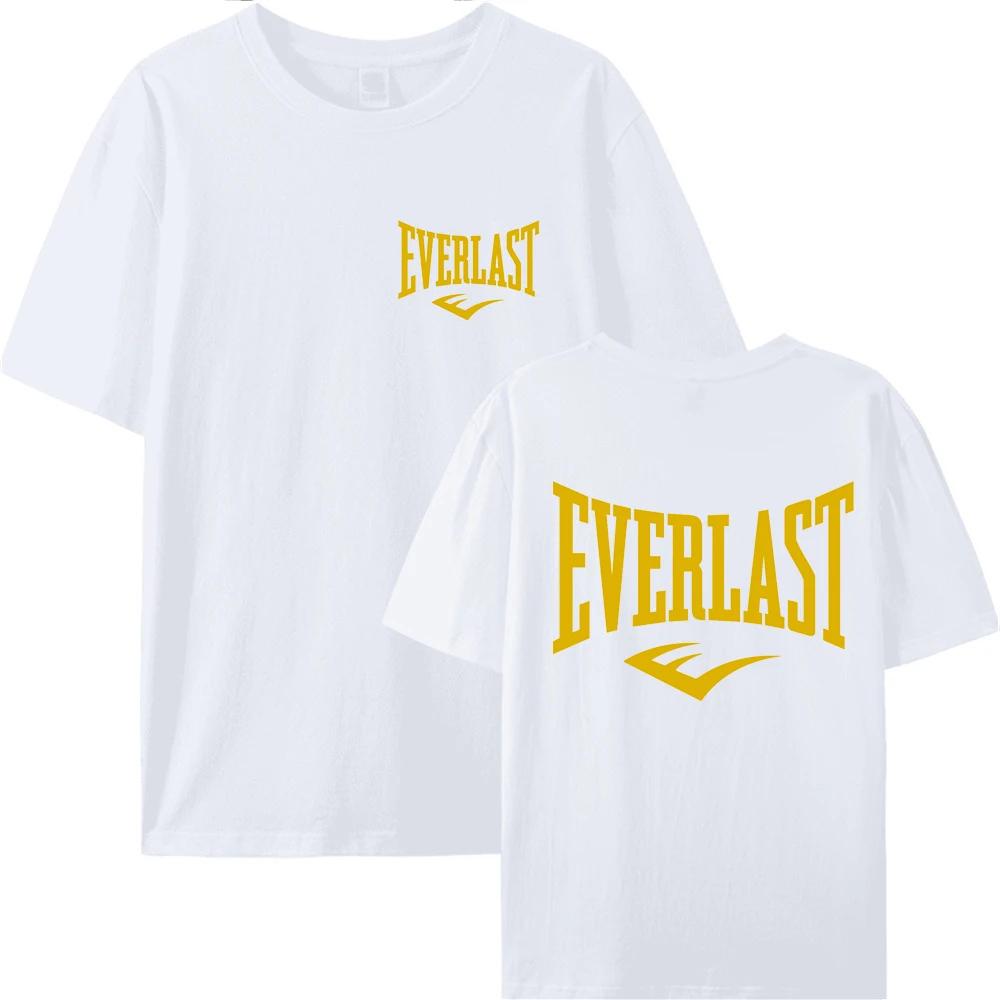 Buy All-cotton EVERLAST Boxing Logo T-shirt Men's and Women's O-collar Printed T-shirt Harajuku Street Hoodie Popular Loose One