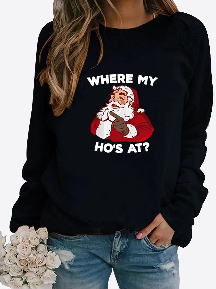 Women's Winter Printed Round Neck Comfortable Sports T-shirt Plus Size Casual Long Sleeve Tops Sweatshirt Printed Sweater Pullover