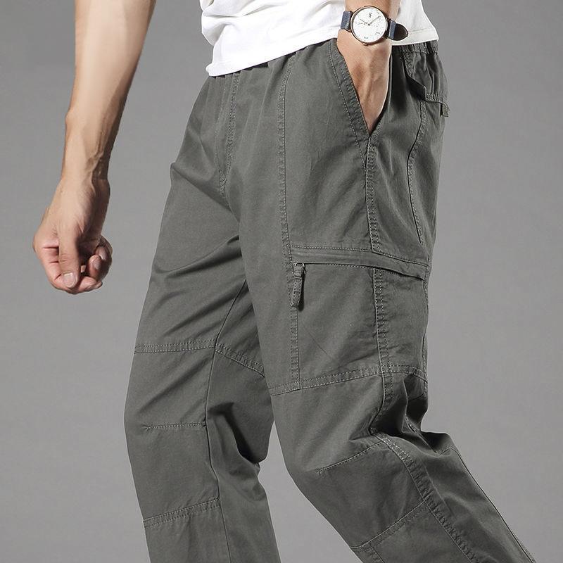 Man Casual Cargo Pants Zipper Pockets Big and Tall Sports Outdoor Outfits Khaki Grey Men's Trousers