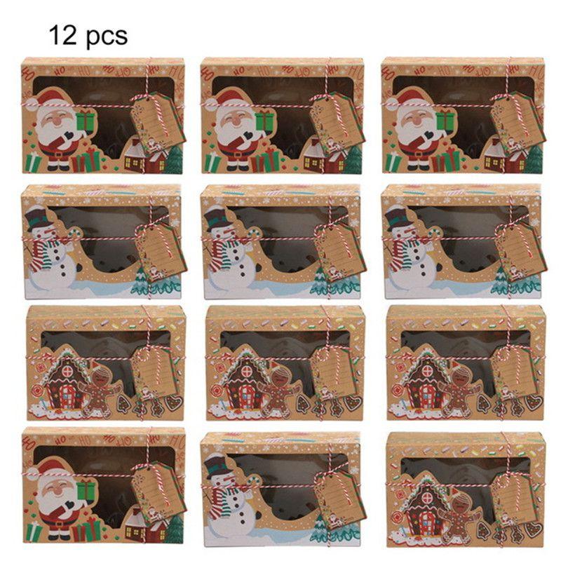 Kraft Paper 12pcs Christmas Gift Candy Cookie Muffin Cake Boxes Bakery Portable